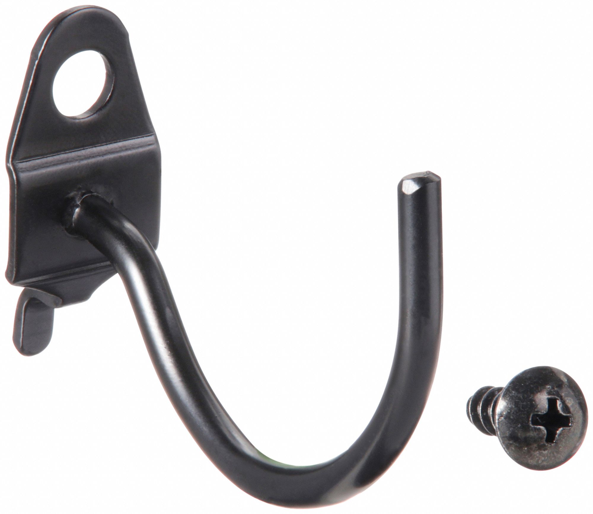 CURVED PEGBOARD HOOK, ¼ IN PEG HOLE, FOR 1 IN PEGBOARD HOLE SPACING, BLACK, 10 PK