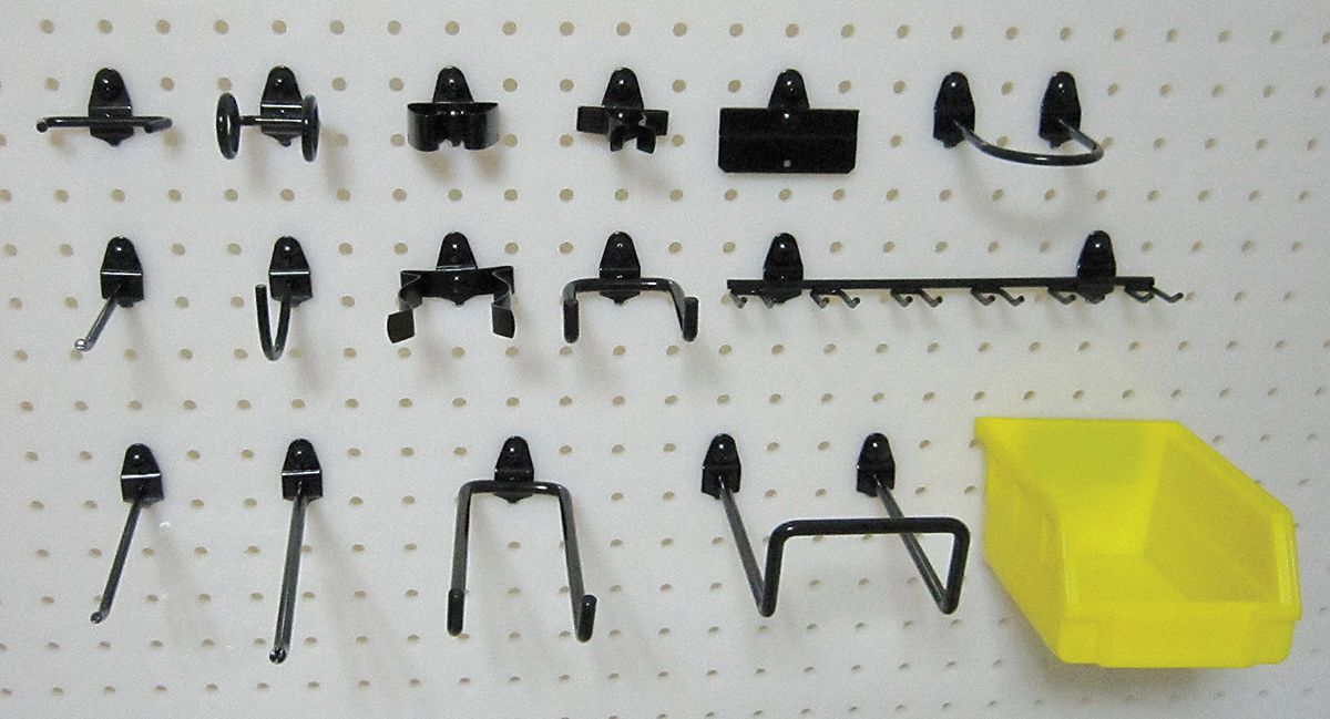 GRAINGER APPROVED Pegboard Hook Assortment Kit: 1/4 in Peg Hole, For 1 ...