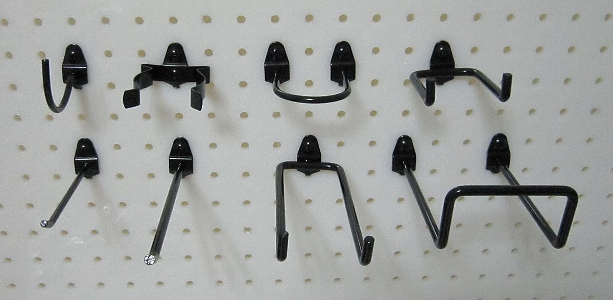 PEGBOARD HOOK ASSORTMENT KIT, ¼ IN PEG HOLE, FOR 1 IN PEGBOARD HOLE SPACING, BLACK