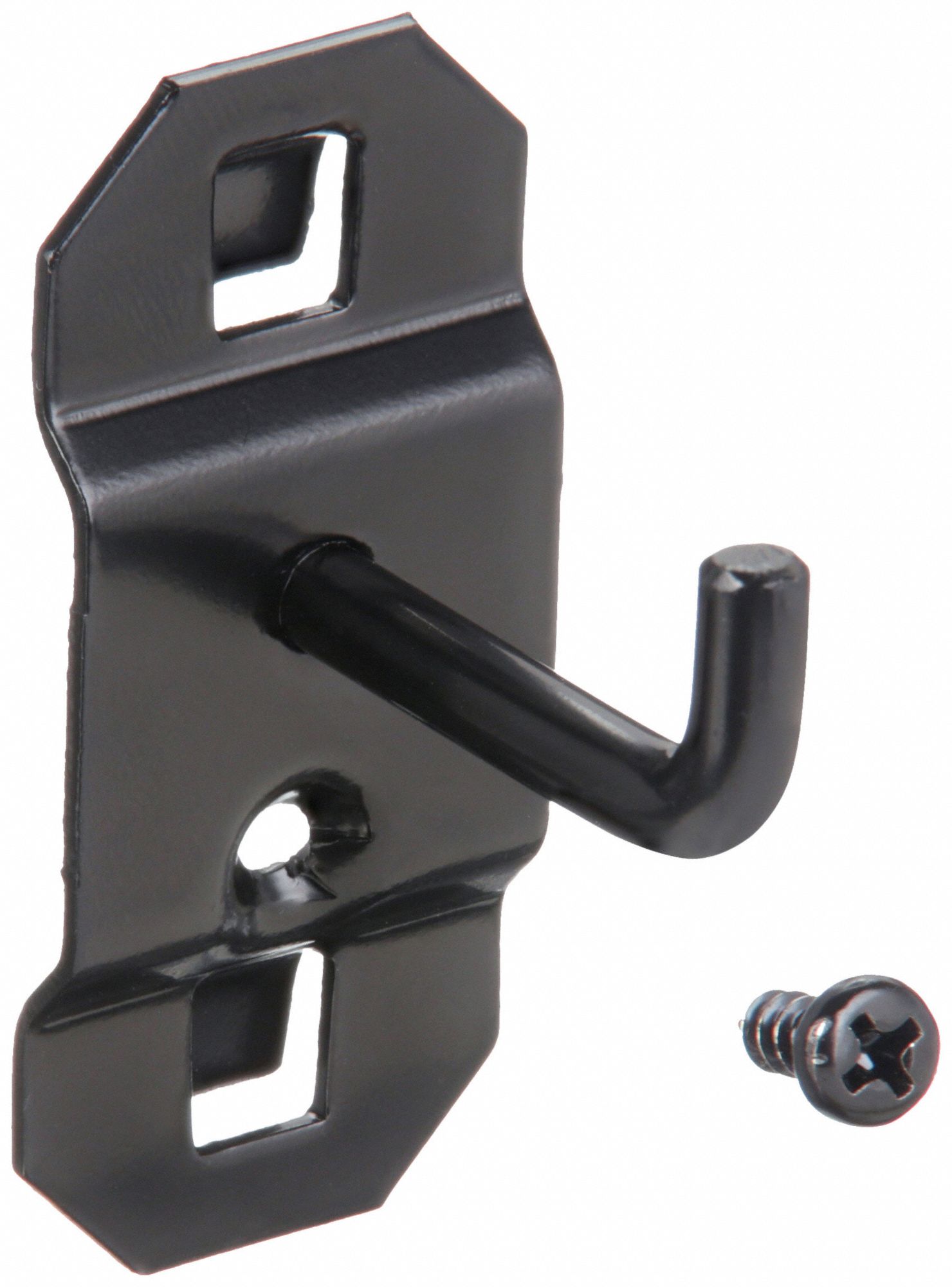 SINGLE ROD PEGBOARD HOOK, 1½ IN X 1 IN, SCREW-IN, SURFACE, BLACK, 5 PK