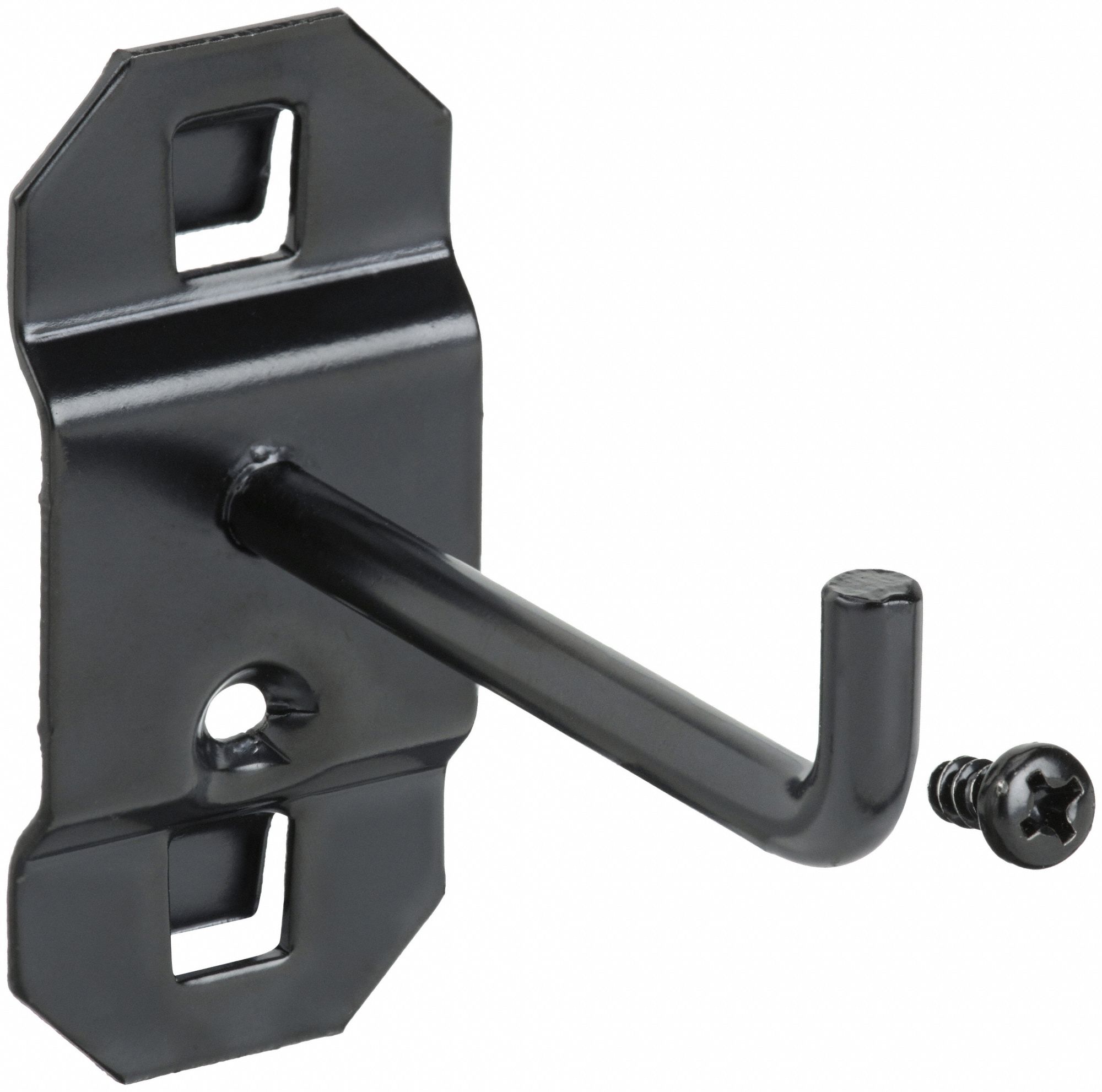 SINGLE ROD PEGBOARD HOOK, 2½ IN X 1 IN, SCREW-IN, SURFACE, BLACK, 5 PK
