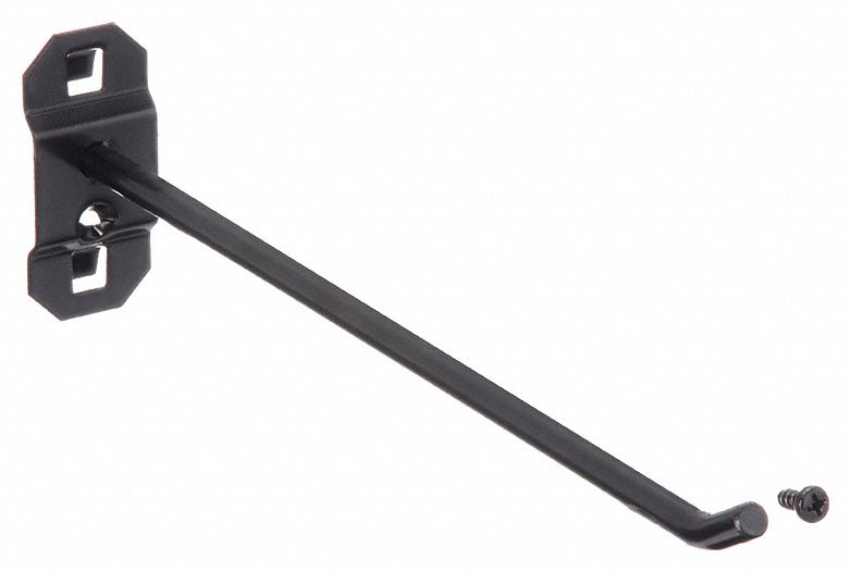 SINGLE ROD PEGBOARD HOOK, 8½ IN X 1 IN, SCREW-IN, SURFACE, BLACK, 5 PK