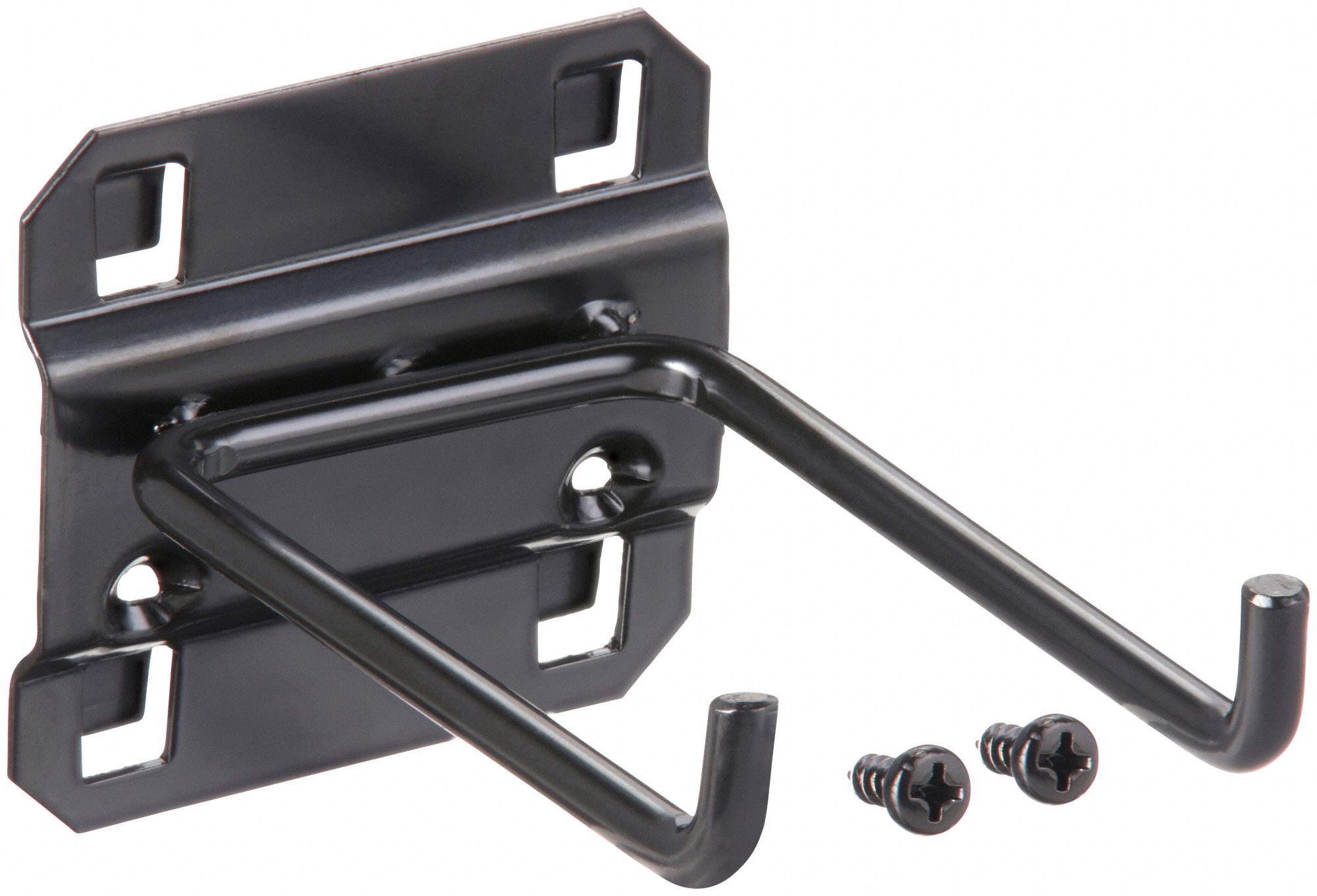 DOUBLE ROD PEGBOARD HOOK, 3½ IN X 2¼ IN, SCREW-IN, SURFACE, BLACK, 5 PK