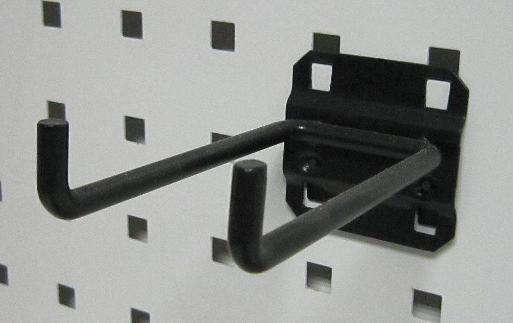 DOUBLE ROD PEGBOARD HOOK, 4½ IN X 2¼ IN, SCREW-IN, SURFACE, BLACK, 5 PK