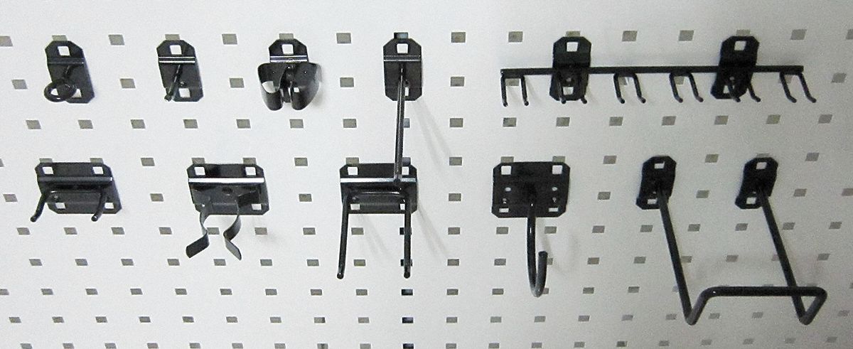 PEGBOARD HOOK ASSORTMENT KIT, 46 HOOKS, SCREW-IN, SURFACE, BLACK