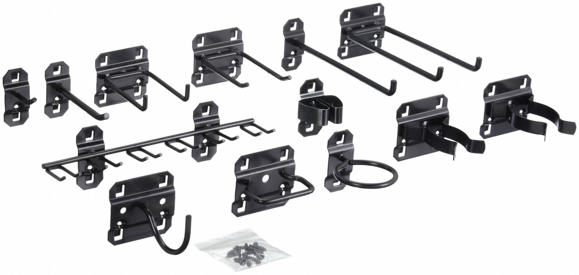 PEGBOARD HOOK ASSORTMENT KIT, 63 HOOKS, SCREW-IN, SURFACE, BLACK
