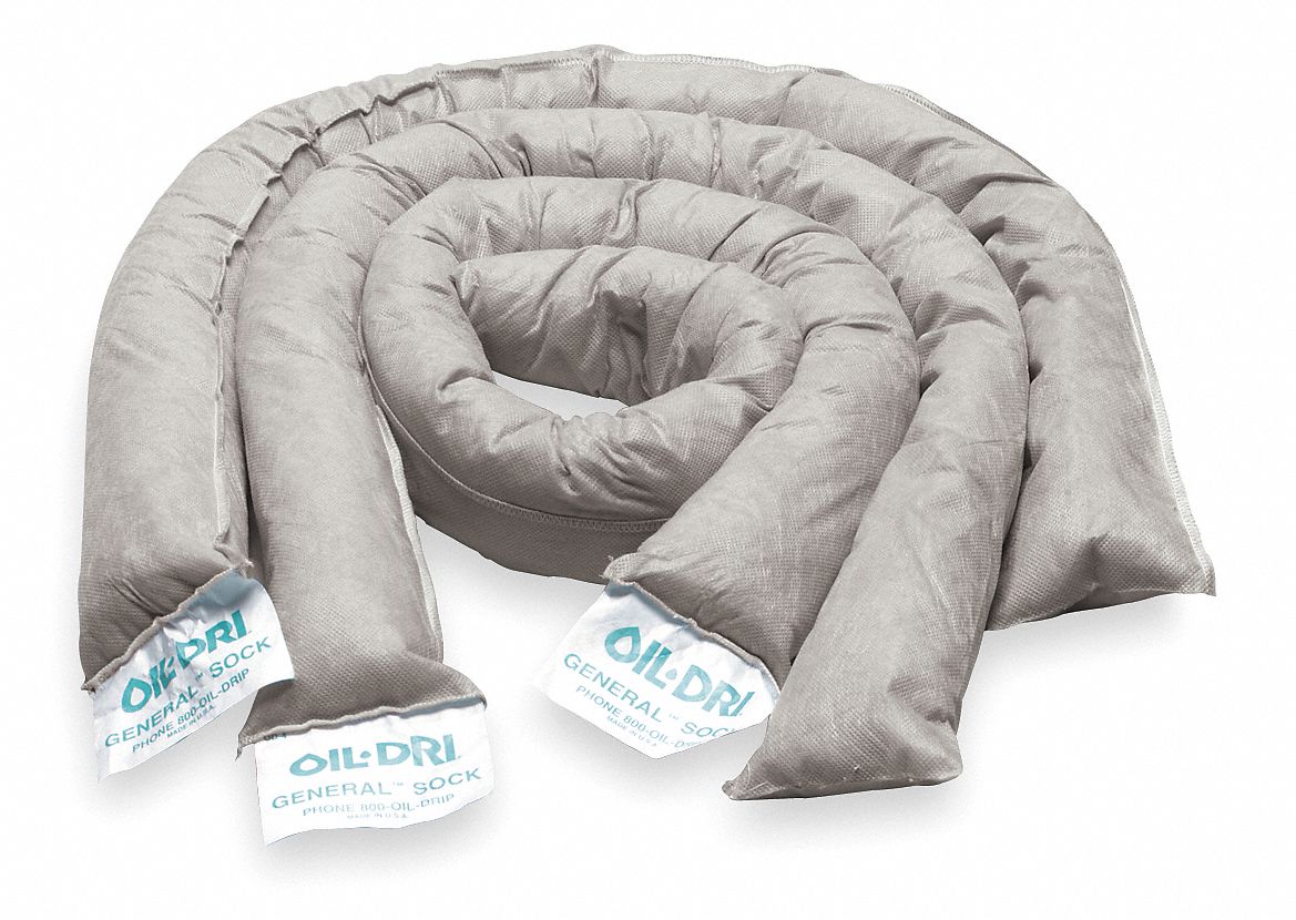 OILDRI Absorbent Sock, Universal, 4 ft. L, PK12 5TR11L90790 Grainger