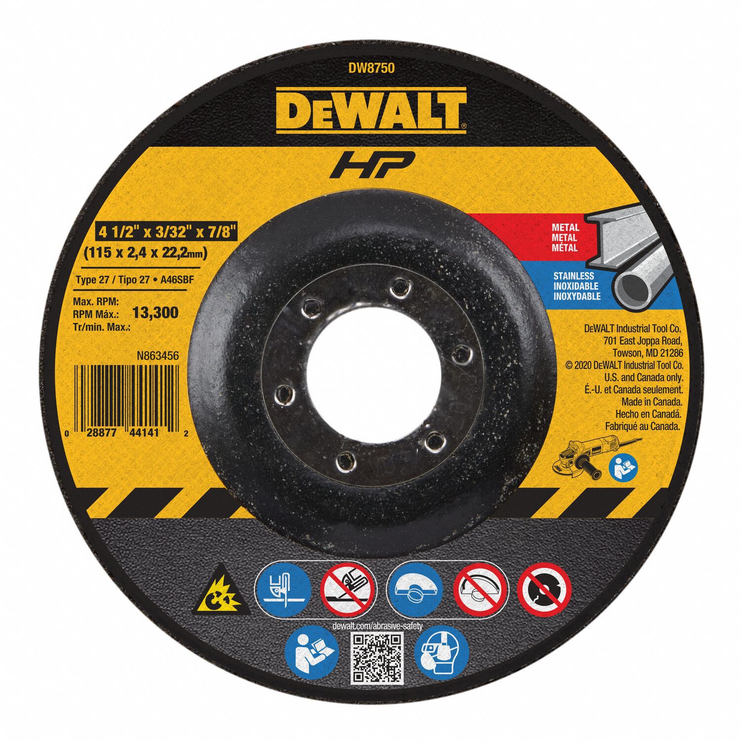 Depressed Center Cut-Off Wheel: Type 27, 4 1/2" x 3/32" x 7/8", Aluminum Oxide, 24 Grit, A24R