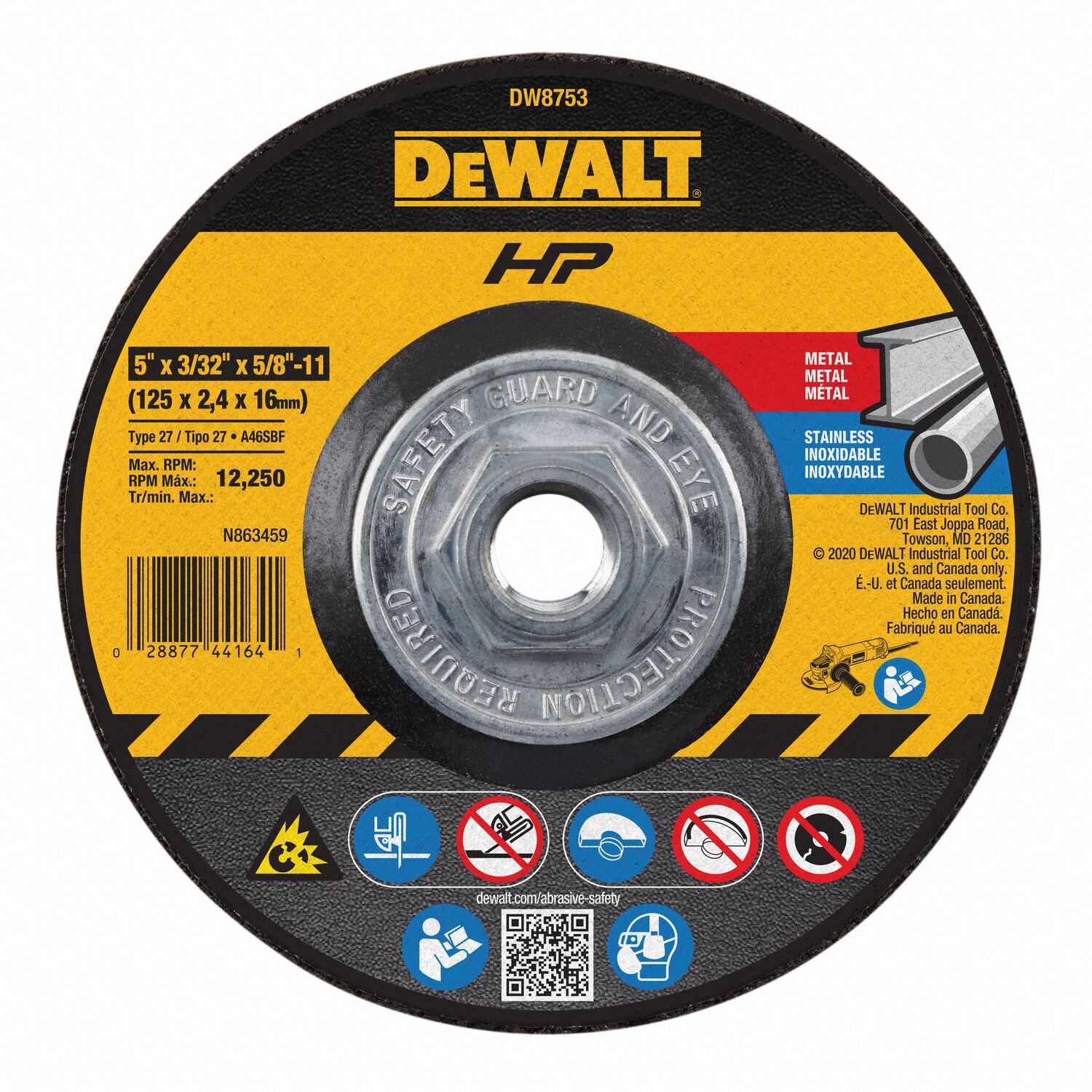 DEPRESSED CENTRE CUT-OFF WHEEL, TYPE 27, 5 IN X 3/32 IN X ⅝