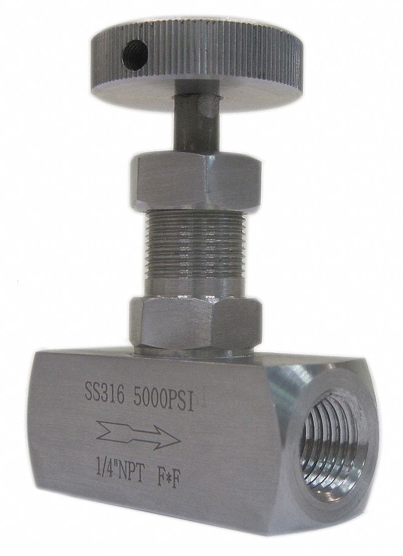 NEEDLE VALVE, 1/4 IN NPT INLET, 1/4 IN NPT OUTLET, 5,000 PSI, KNOB, UNI-DIRECTIONAL