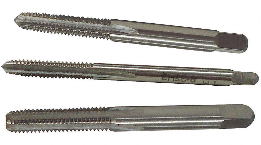 TAP SET, M10-1.50 TAP THREAD, 1¼ IN THREAD L, 2 15/16 IN L, 3 PK, HIGH SPEED STEEL