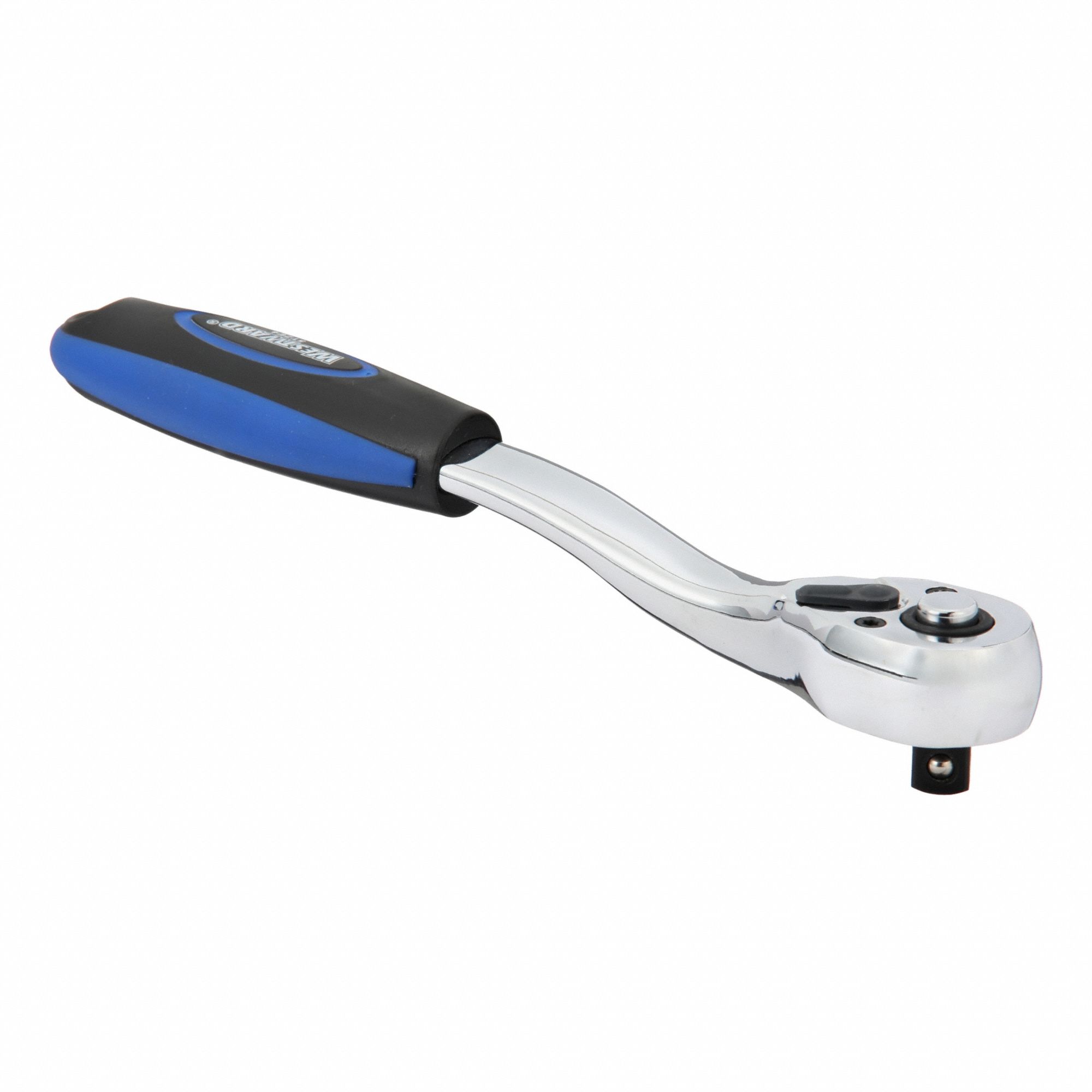 Hand Ratchet: Pear, Reversible, 8 in Overall Lg, Chrome, 5° Min Arc Swing, Non-Magnetic