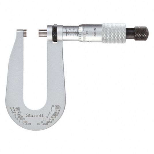 STARRETT Sheet Metal Micrometer, Mechanical Digital Operation, 0 to 1/2 in Range, 0.001 in