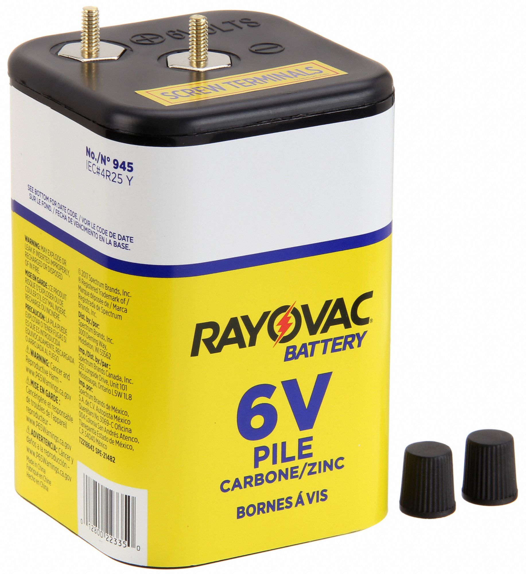 RAYOVAC Lantern Battery Screw, 10 Ah Capacity, 3.92 in Ht, 2.62 in Wd