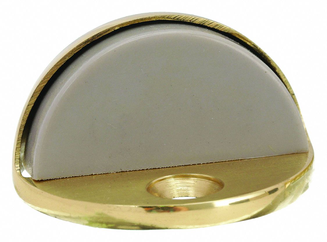 Dome Door Stop: Floor - Mounted, 1 5/8 in Lg, 1 5/8 in Wd, 1 in Overall Ht, Brass