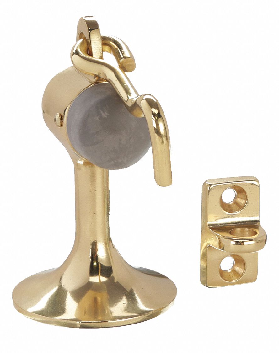 Hook-Style Door Holder: Door - Mounted, 2 1/2 in Wd, 3 15/16 in Overall Ht, Brass