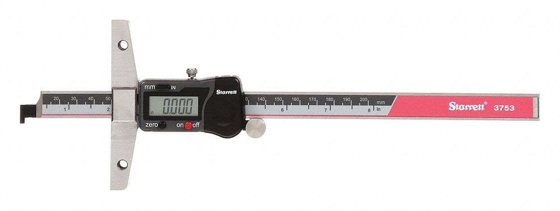 BLADE-STYLE DIGITAL DEPTH GAUGE, 0 IN TO 8 IN/MM TO 20MM RANGE, +/-02 IN ACCURACY