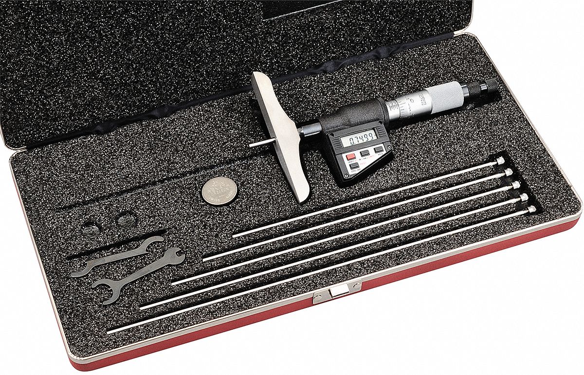 STARRETT Digital Depth Micrometer, Range 0 in to 6 in, Base Style Full
