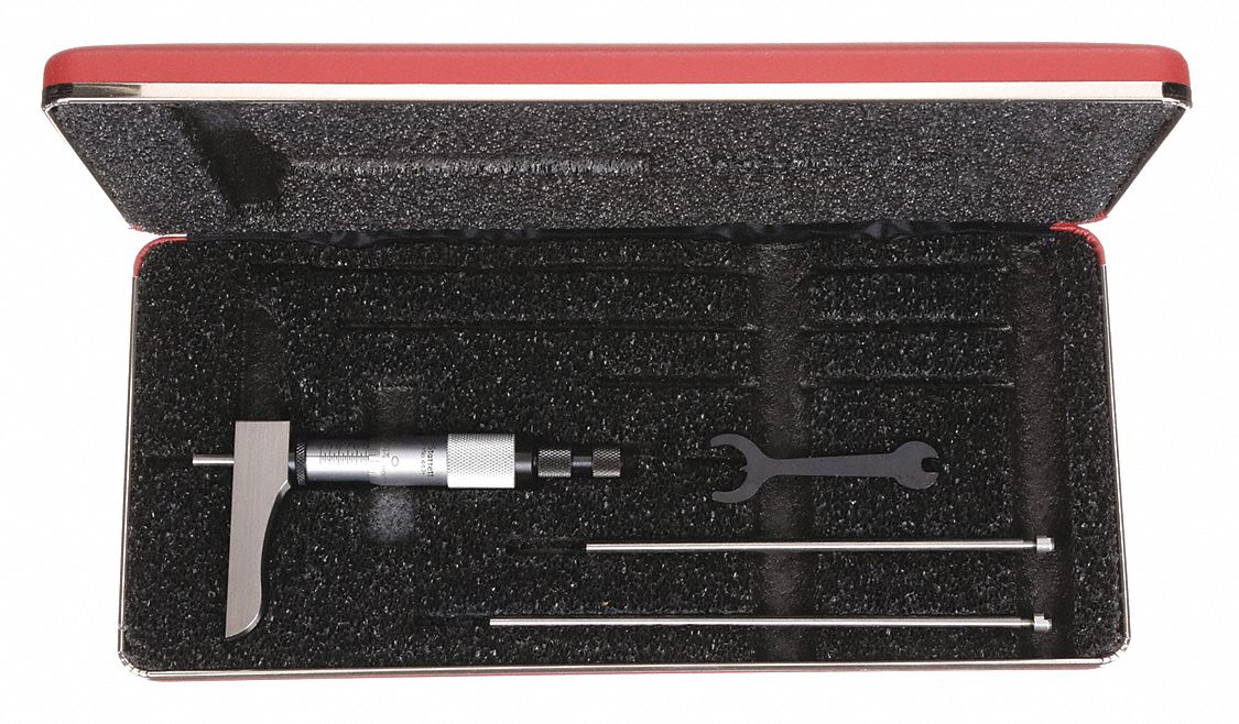 HALF-BASE MECHANICAL DEPTH MICROMETER, 0 TO 3 IN RANGE, +/-001 IN ACCURACY, RATCHET
