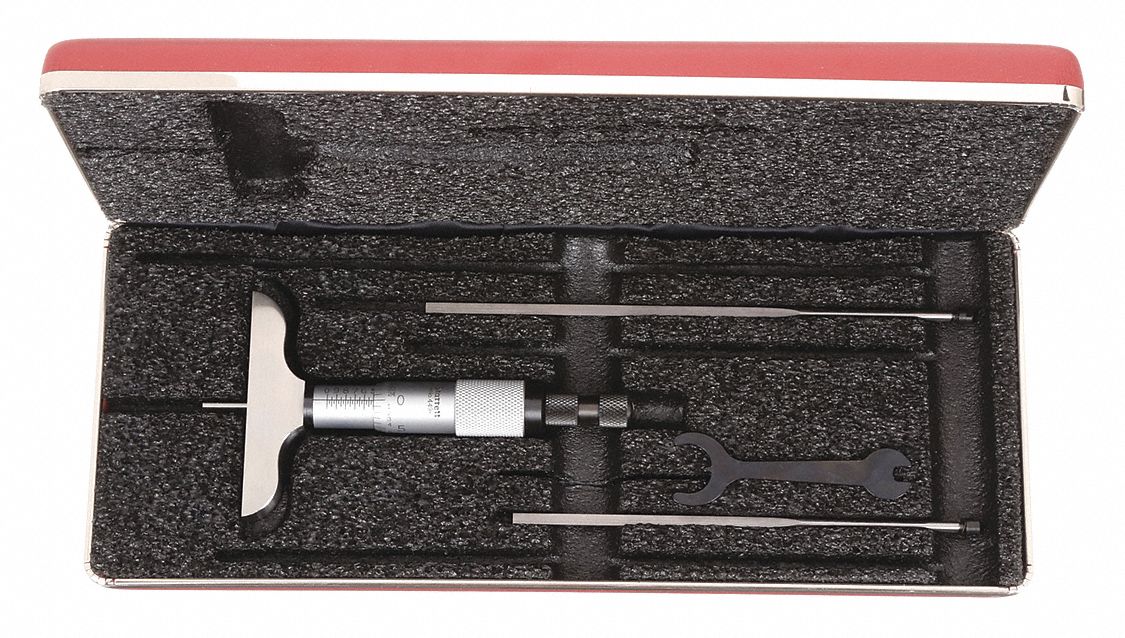 MECHANICAL DEPTH MICROMETER, 0 IN TO 3 IN RANGE, +/-001 IN ACCURACY, 2½ IN BASE L