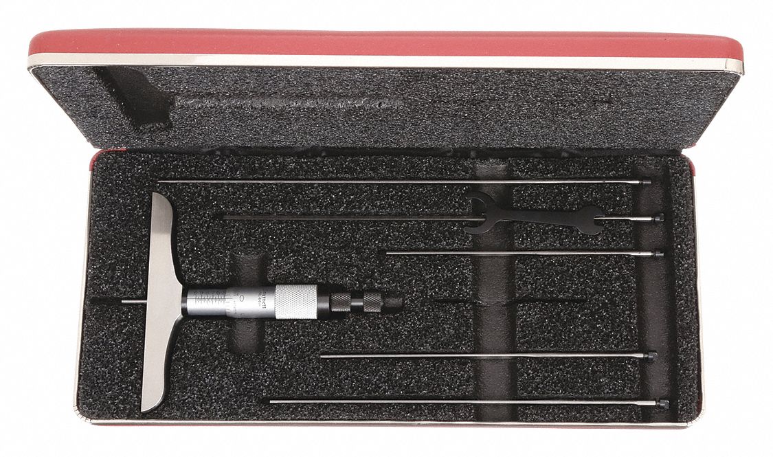 MECHANICAL DEPTH MICROMETER, 0 IN TO 6 IN RANGE, +/-001 IN ACCURACY, 4 IN BASE L