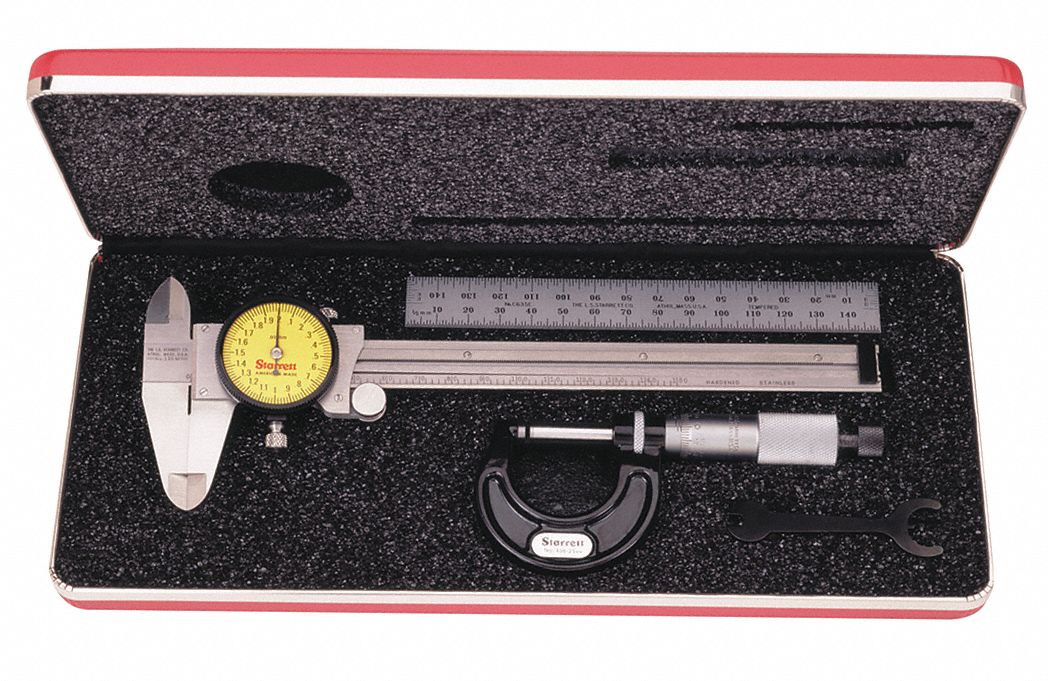 PRECISION MEASURING TOOL KIT, 3 PIECES, DIAL CALIPER, MECHANICAL OUTSIDE MICROMETER, SLIDE