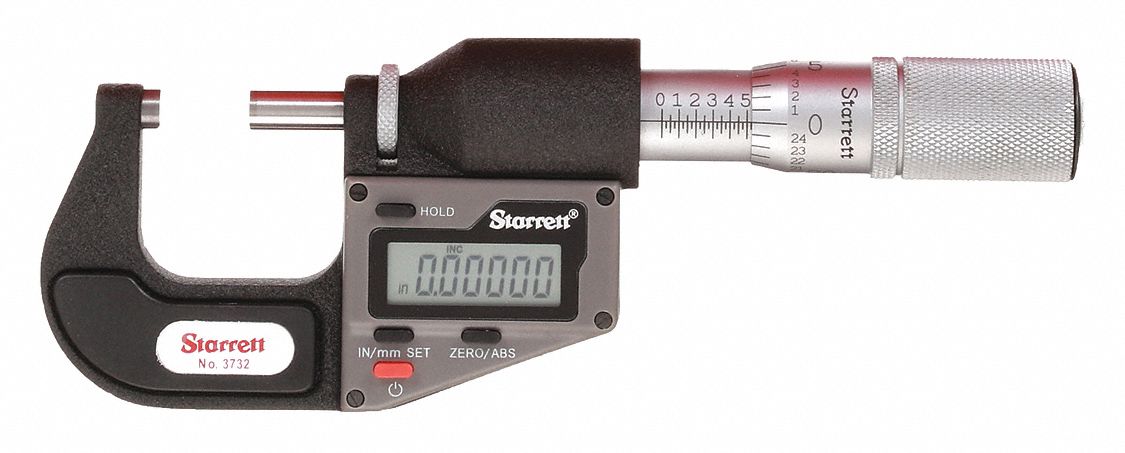 DIGITAL OUTSIDE MICROMETER, 0 IN TO 1 IN/0 TO 25.4MM RANGE, +/-001 IN ACCURACY