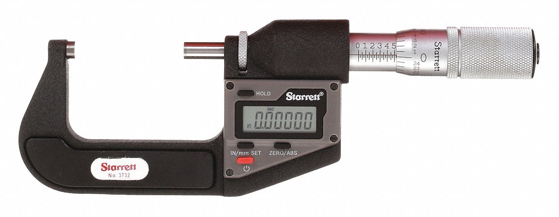 DIGITAL OUTSIDE MICROMETER, 1 IN TO 2 IN/25.4 TO 50.8MM RANGE, +/-001 IN ACCURACY, FLAT