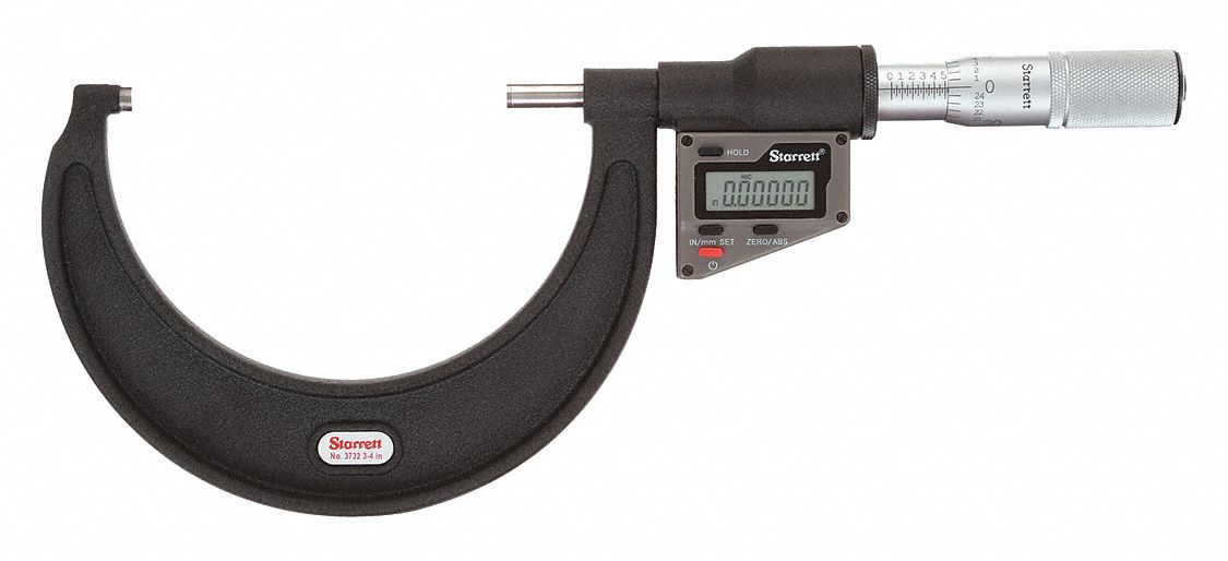 DIGITAL OUTSIDE MICROMETER, 3 IN TO 4 IN/76 TO 101MM RANGE, +/-001 IN ACCURACY, CARBIDE