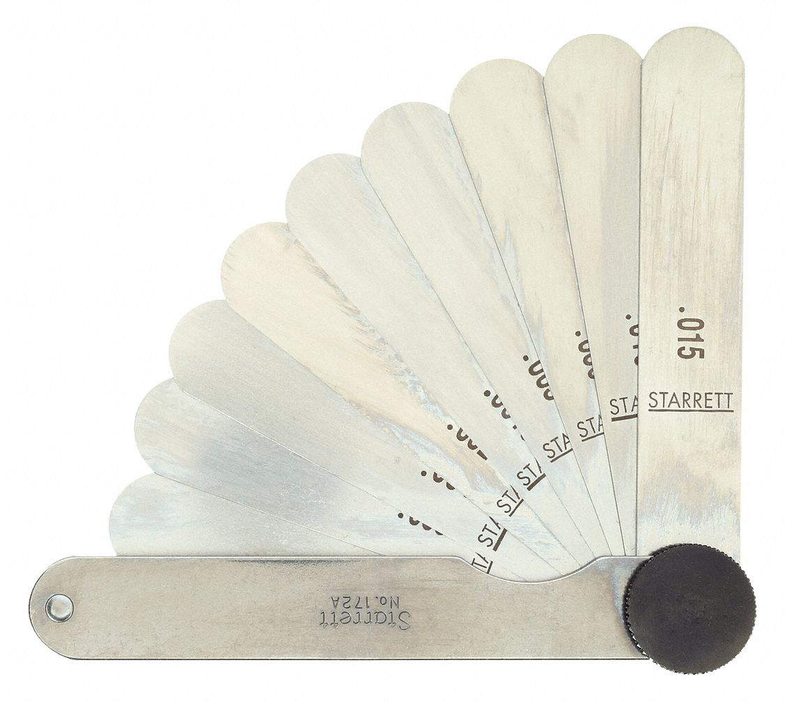 FEELER GAUGE SET, INCH, 9 FEELER BLADES, 015 IN TO 0.015 IN THICK RANGE