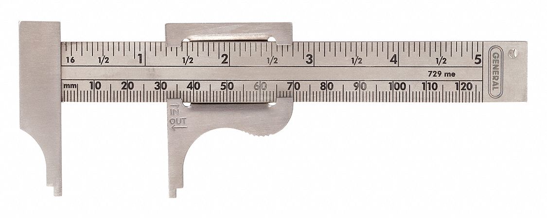 POCKET SLIDE CALIPER, 0 IN TO 4¾ IN RANGE, +/-03 IN ACCURACY, 1⅜ IN JAW DEPTH, SLIDE