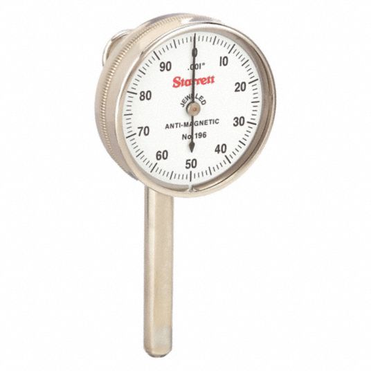 STARRETT, 0.1 in Range, Continuous Reading, Back Plunger Dial Indicator -  5UAV0