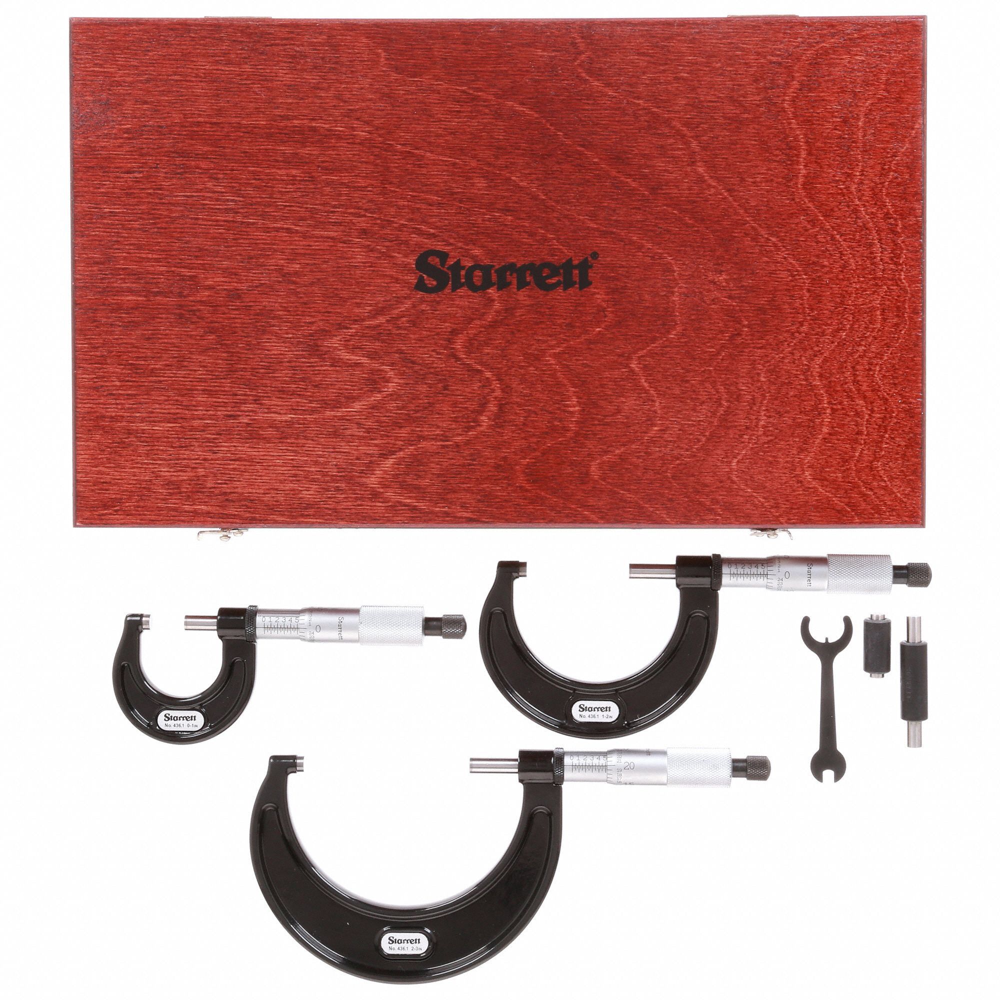 STARRETT Mechanical Outside Micrometer Set 0 in to 3 in Range, +/0.