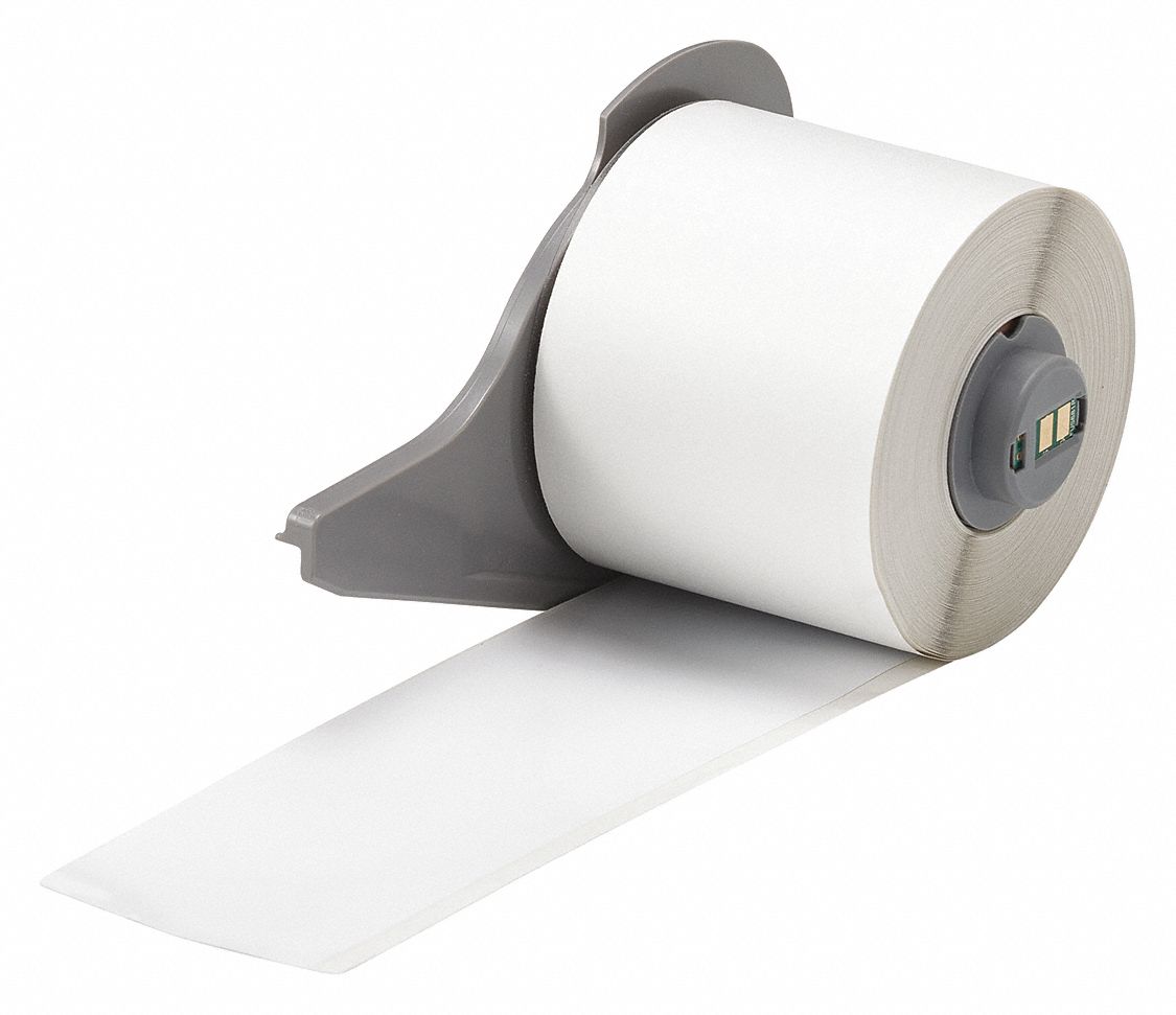 Continuous Label Roll: 2 in x 50 ft, Vinyl, White, Outdoor