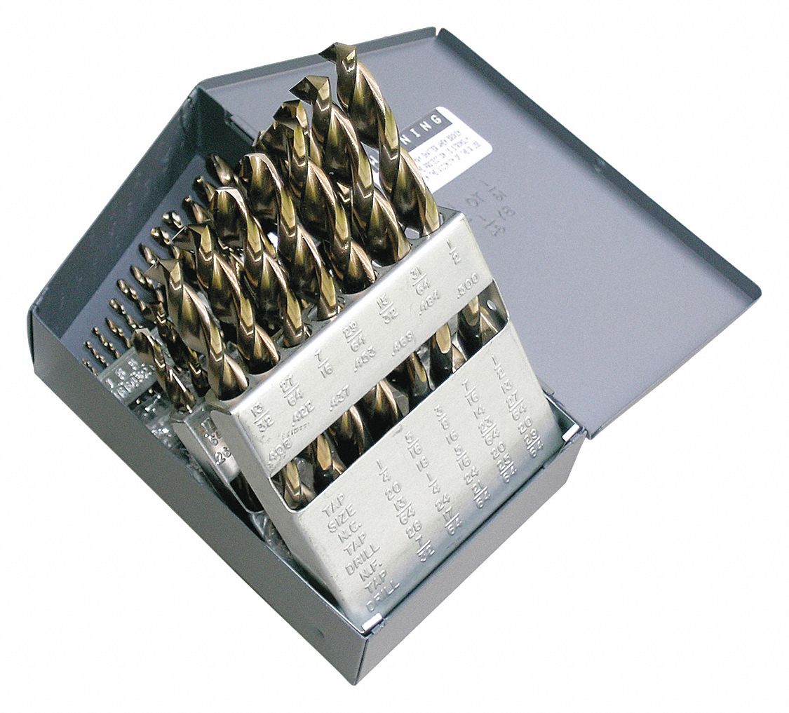 WESTWARD Jobber Drill Bit Set 1/16 in Smallest Drill Bit Size, 1/2 in