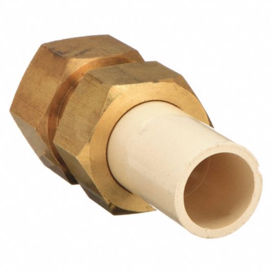 Transition Union: Brass, 3/4 in Metal Side Nominal Pipe Size, Female, NPT,  CPVC, Male, Spigot, Tan