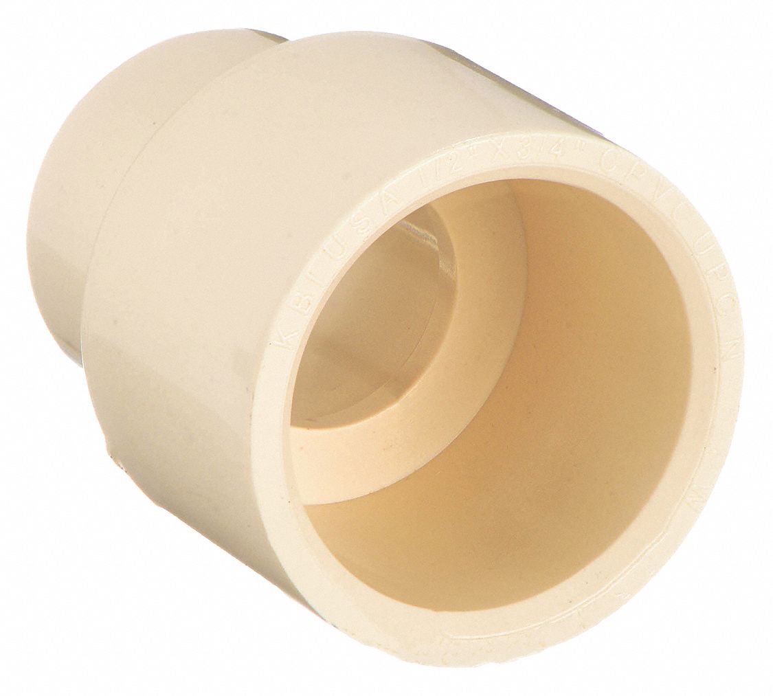 REDUCING COUPLING: CPVC, SPIGOT X CTS SOCKET HUB, ½ IN COPPER TUBE SIZE, ¾ IN PIPE