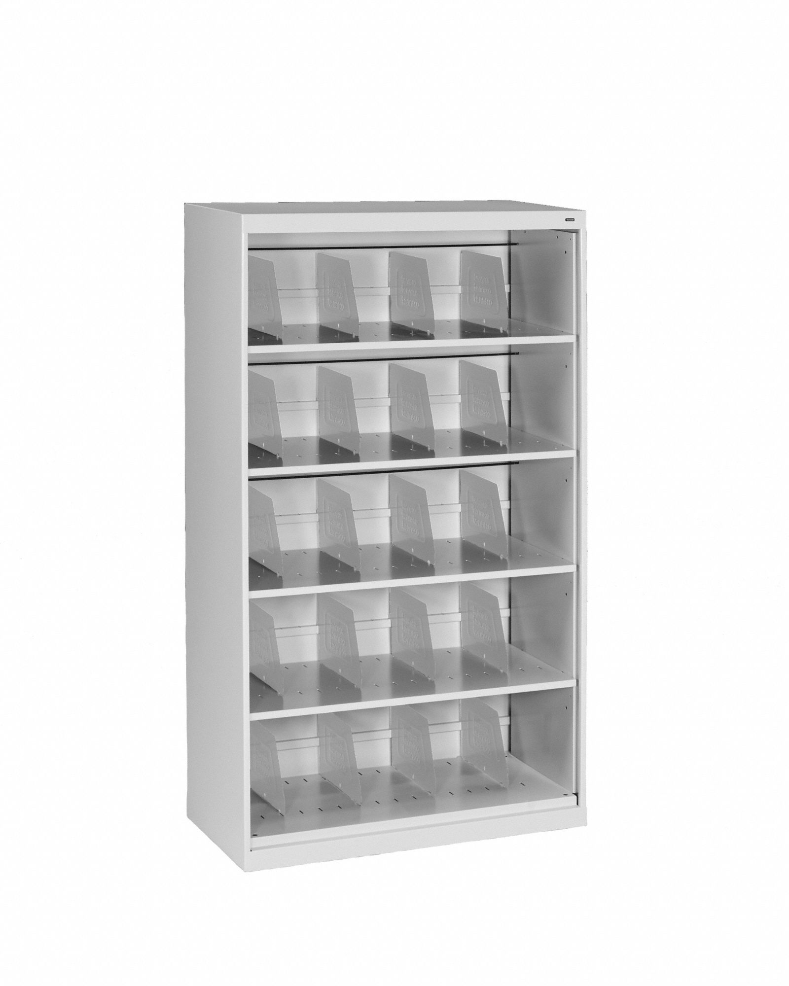 Open-File Shelves: Closed Back, 20 Dividers, 5 Shelves, 63 1/2 in Overall Ht, Light Gray