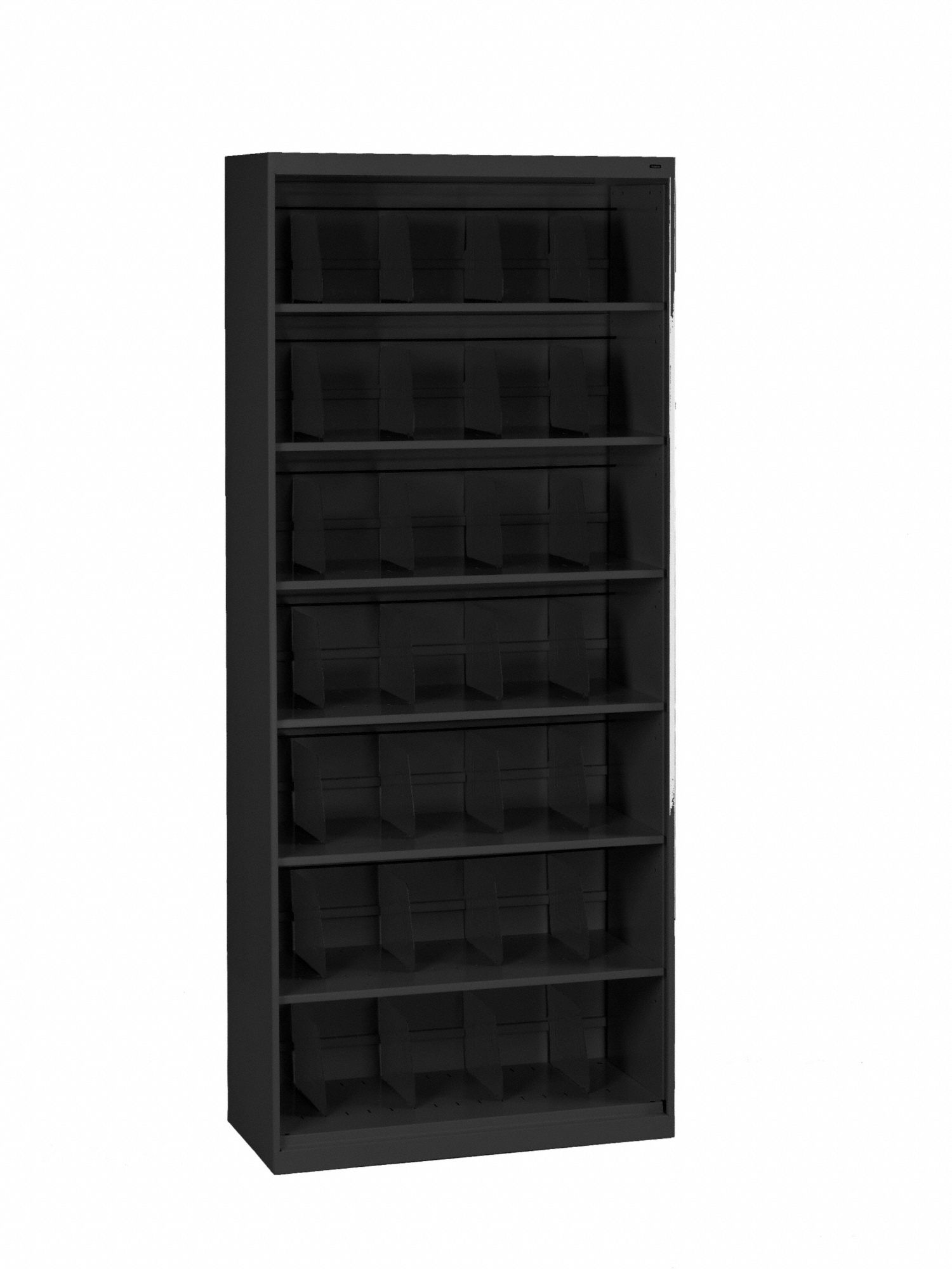 Open-File Shelves: Closed Back, 28 Dividers, 7 Shelves, 87 in Overall Ht, 17 in Overall Dp
