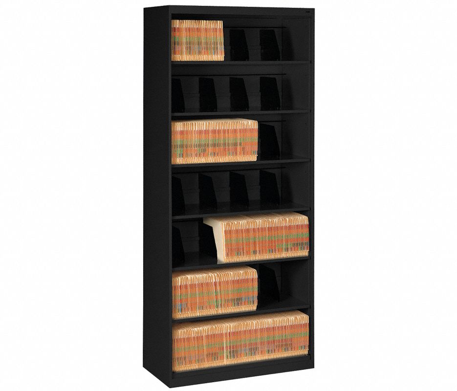 Tennsco Open Fixed Shelf Lateral File, 7 Tier, Black FS370BL, Tennsco Open Fixed Shelf Lateral File, 7 Tier, 36w X 16 1/2d X 87h, Black