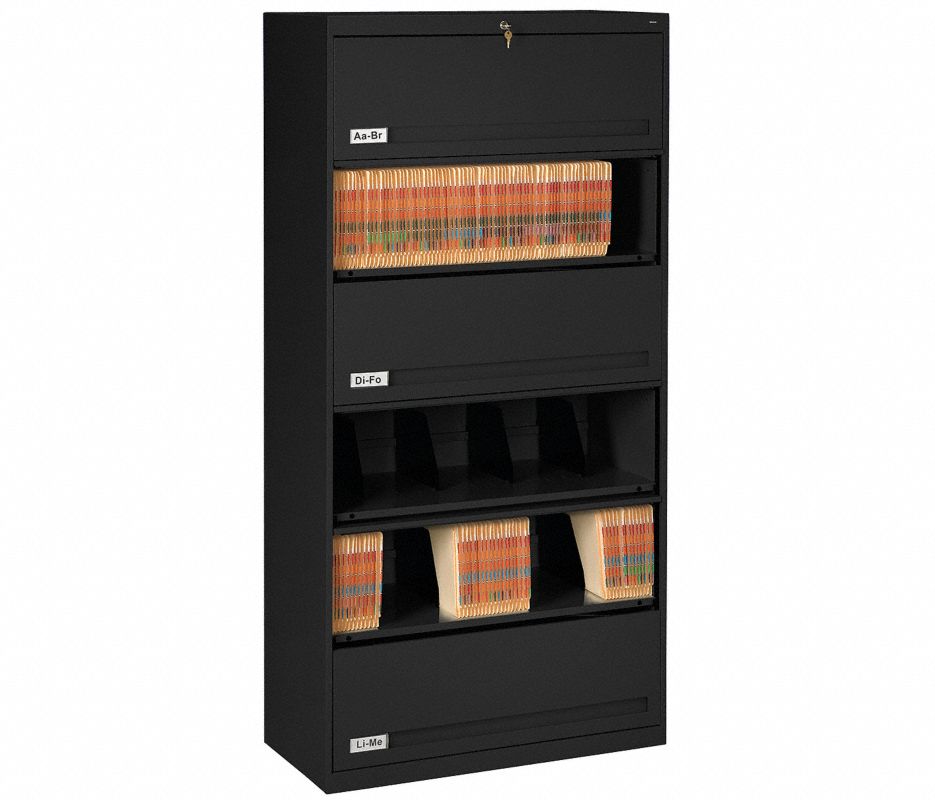 Tennsco Closed Fixed Shelf Lateral File, 6 Tier, Black FS361L-BLK, Tennsco Closed Fixed Shelf Lateral File, 6 Tier, 36w X 16 1/2d X 75 1/4, Black