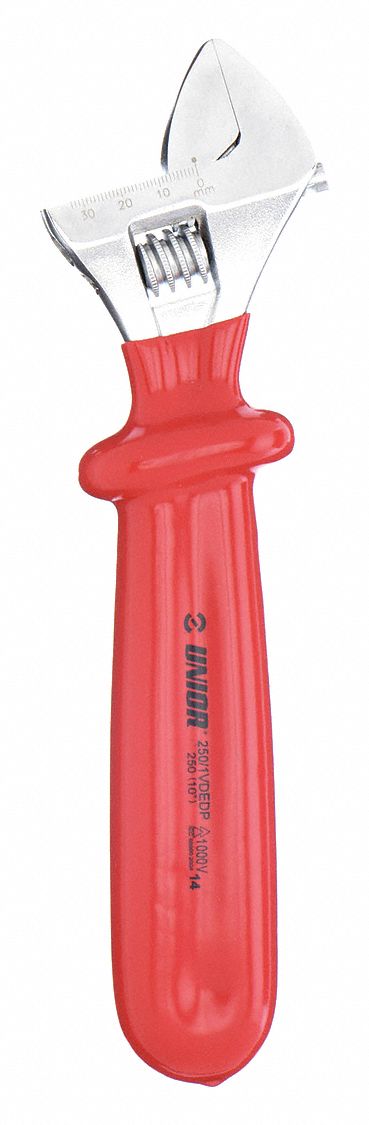 ADJUSTABLE WRENCH, ALLOY STEEL, CHROME, 10 IN OVERALL L, 1 1/4 IN JAW CAPACITY