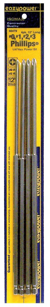 Phillips Bit Set, 4 Pieces, 1/4" Shank