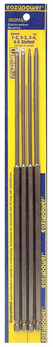 Slotted Bit Set, 4 Pieces, 1/4" Shank