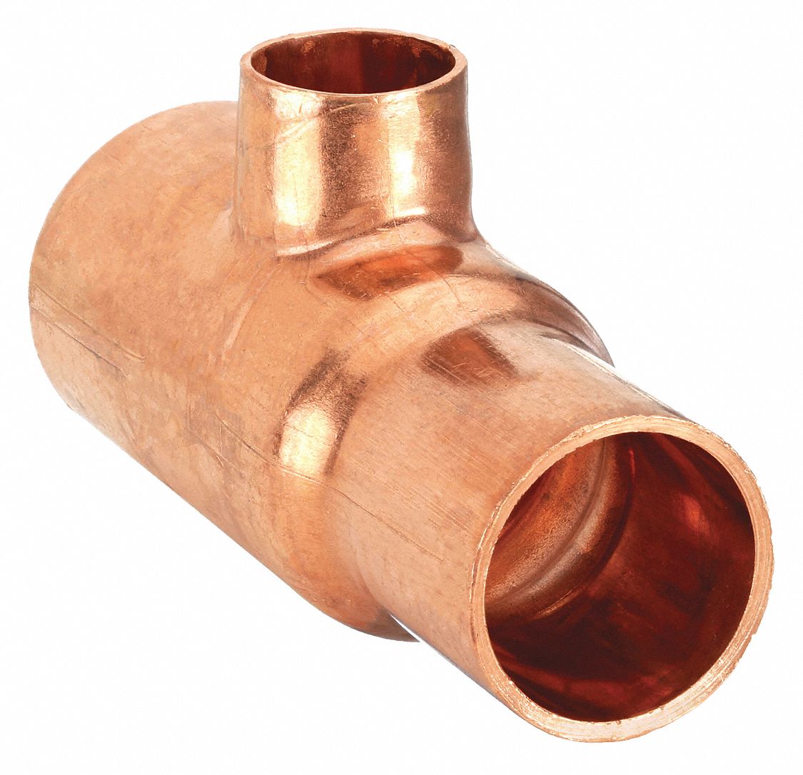 Sweat Fitting Tee: 1 1/2 in CTS x 1 1/2 in CTS x 3/4 in CTS, Cup x Cup x Cup, Wrot Copper