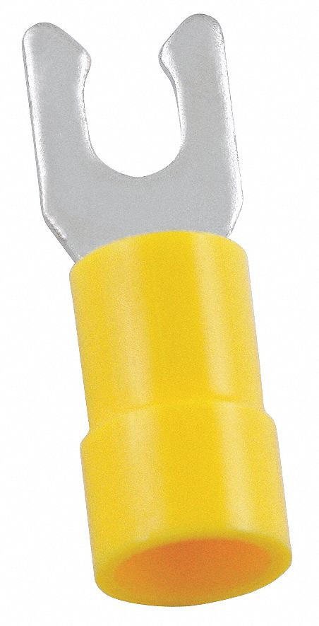 FORK TERMINAL, PARTIAL COVERAGE, YELLOW, VINYL, #6 STUD SIZE, 0.00 - ½ INCHES, 50 PK