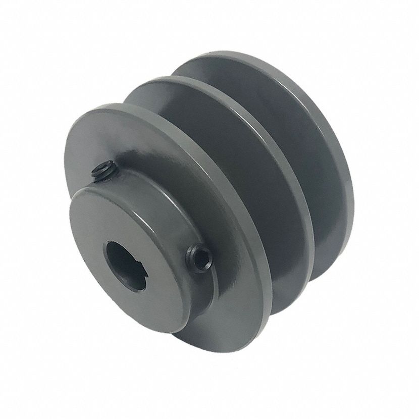 V-Belt Pulley: 2BK34, 2 Groove, 3.55 in OD, Fixed Bore, 1 1/8 in Bore, Cast Iron
