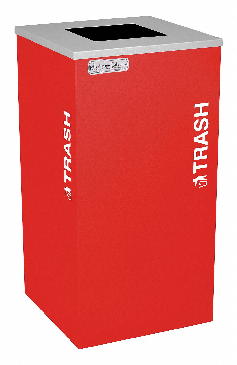 Trash Can: Steel, 24 gal Container Capacity, Flat with Top Opening Top, 30 in Overall Ht