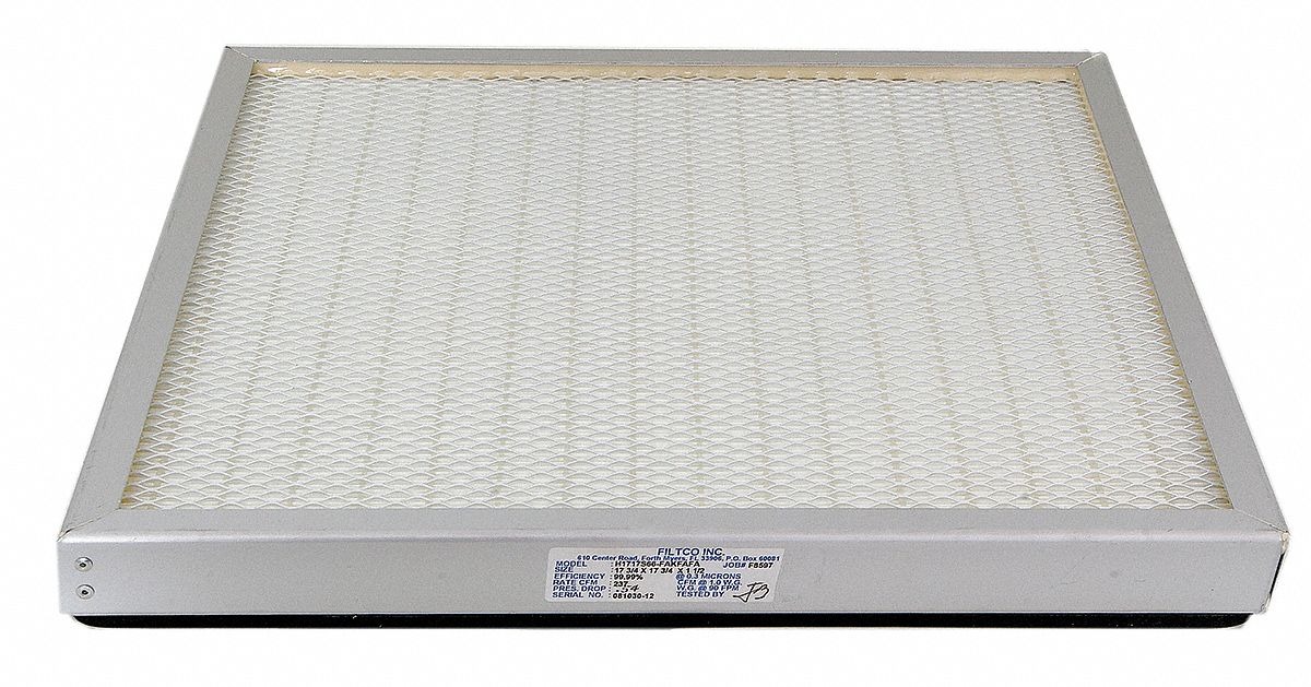 Filter: HEPA, Powders, 1 1/2 in Overall Ht, 8 in Overall Wd, 8 in Overall Dp, 1