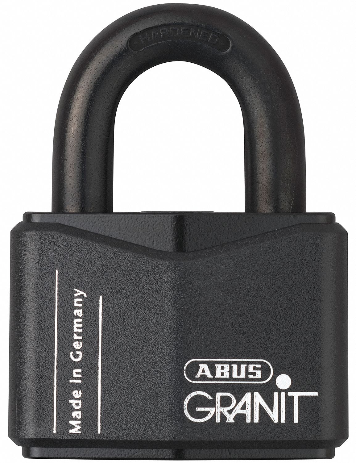 Padlock: Steel, Unfinished, Black, Std Shackle, Steel, 1 5/16 in Vert Clearance, GRANIT